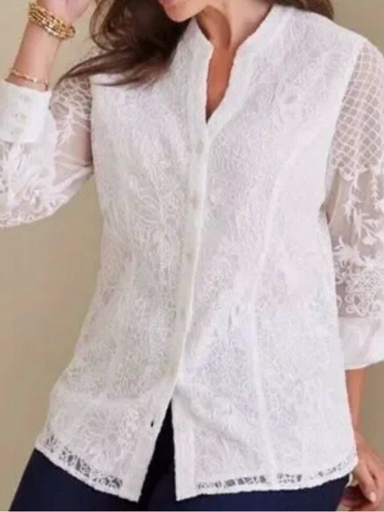 Soft Surroundings Tops - Coastal Grandmother Whimsigoth Soft Surroundings Lace Mesh Blouse Top Ivory M